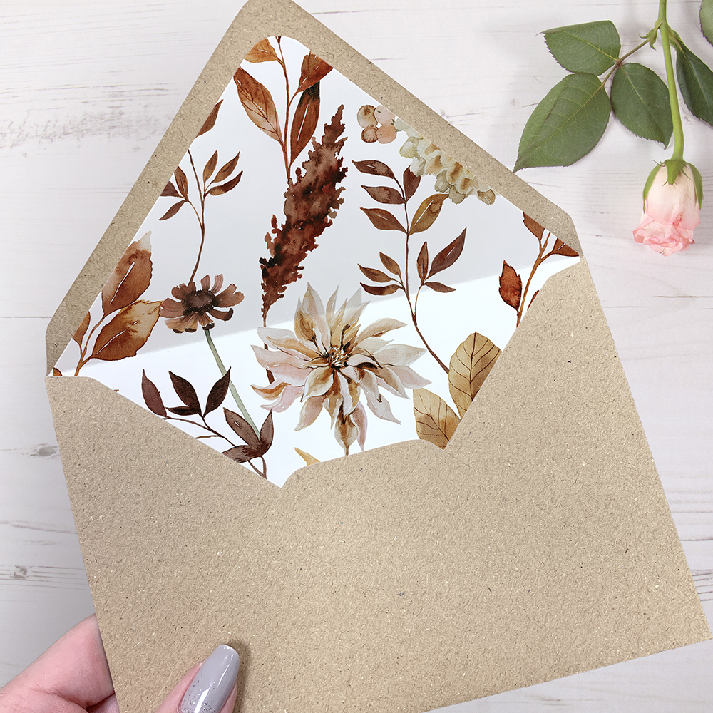 Printed Envelope Liners ‘Autumn Garden’ C7/6/5 Sq 5x7